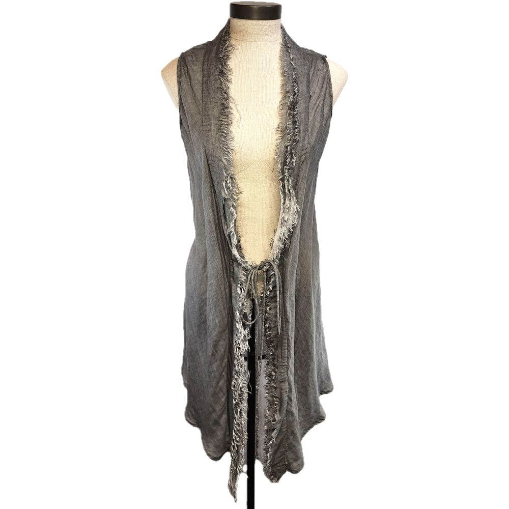 Hazel Brown Sleeveless Fringed Grey Cardigan Size Small - Picture 1 of 7